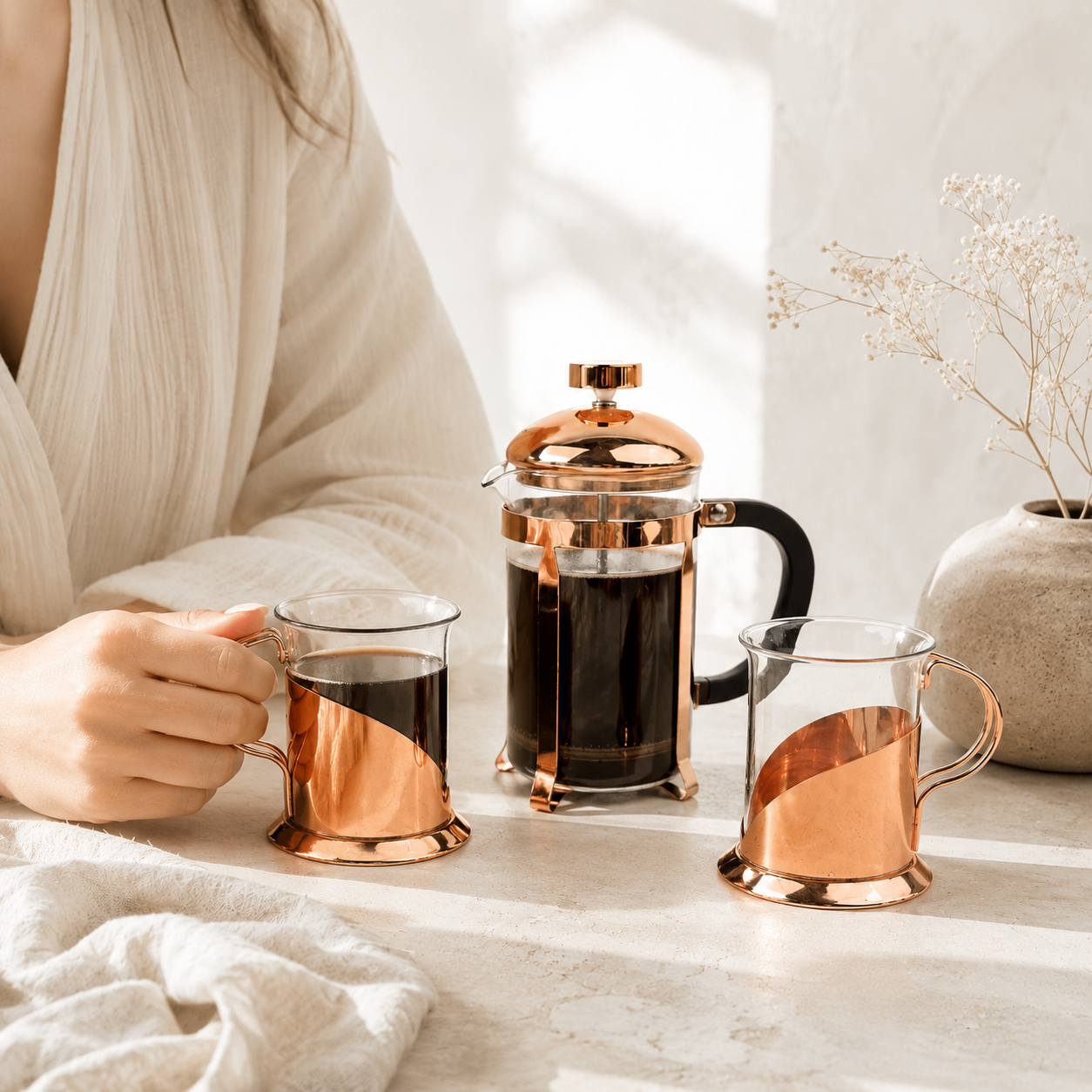 SET DE CAFETERA FRANCESA Y TAZAS ENCOBRIZADA - Imagen 2