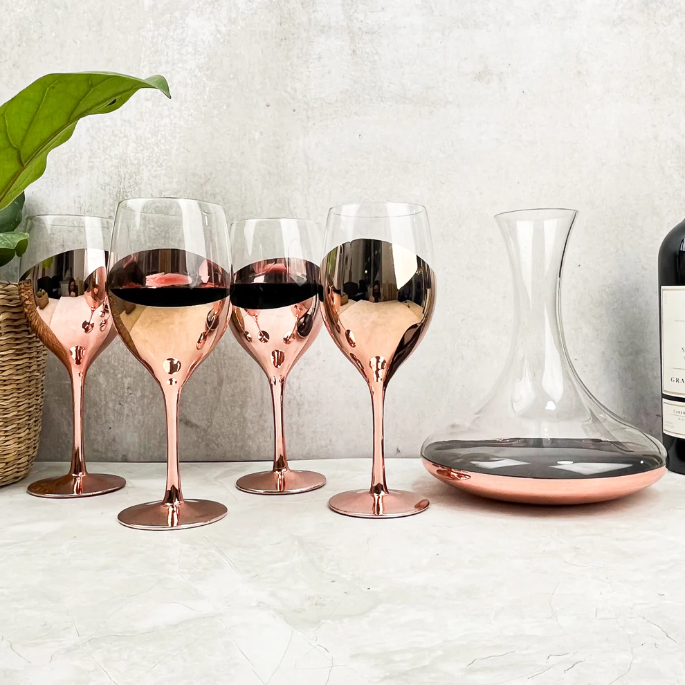 SET DE COPAS Y DECANTADOR PARA VINOS COBRIZADO