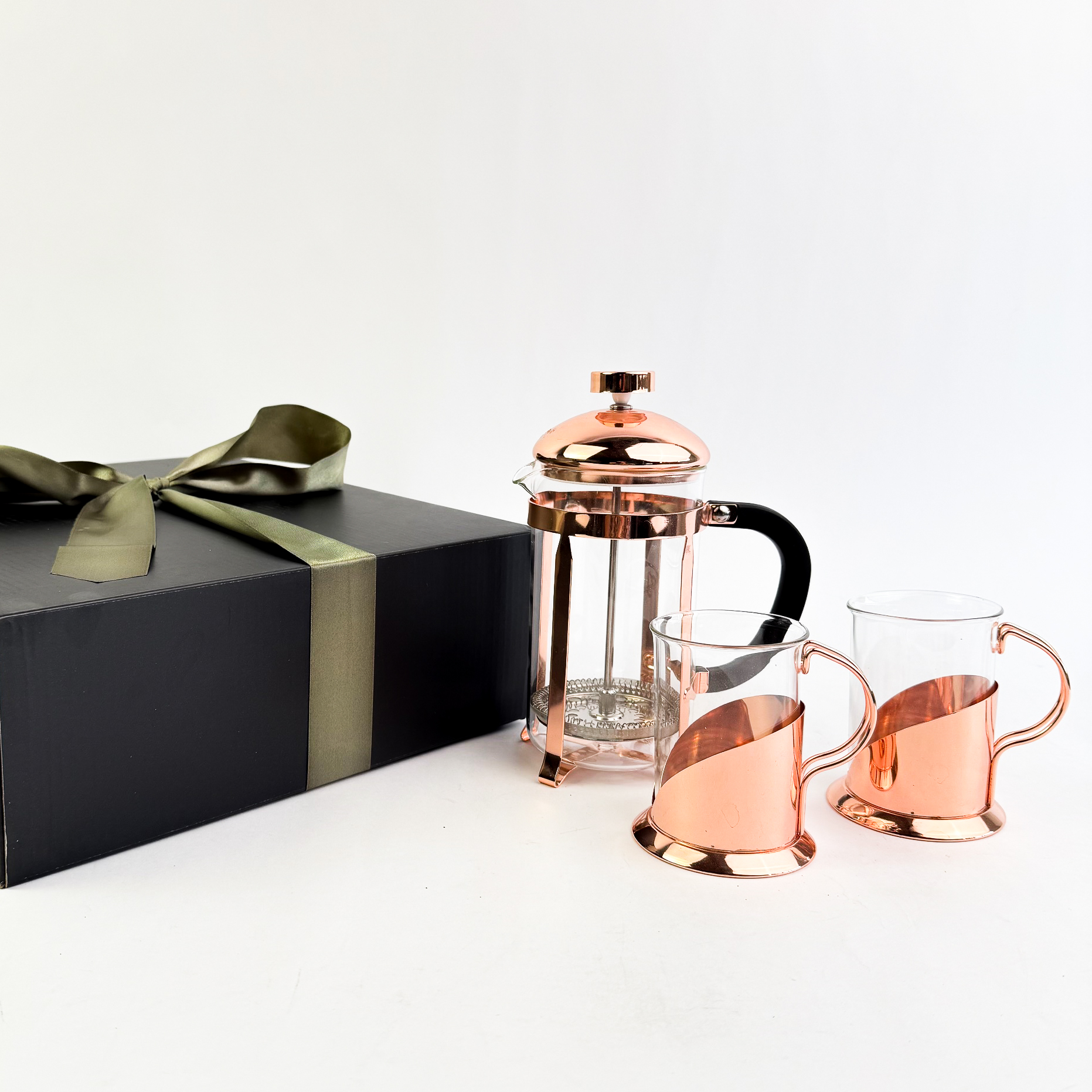 SET DE CAFETERA FRANCESA Y TAZAS ENCOBRIZADA