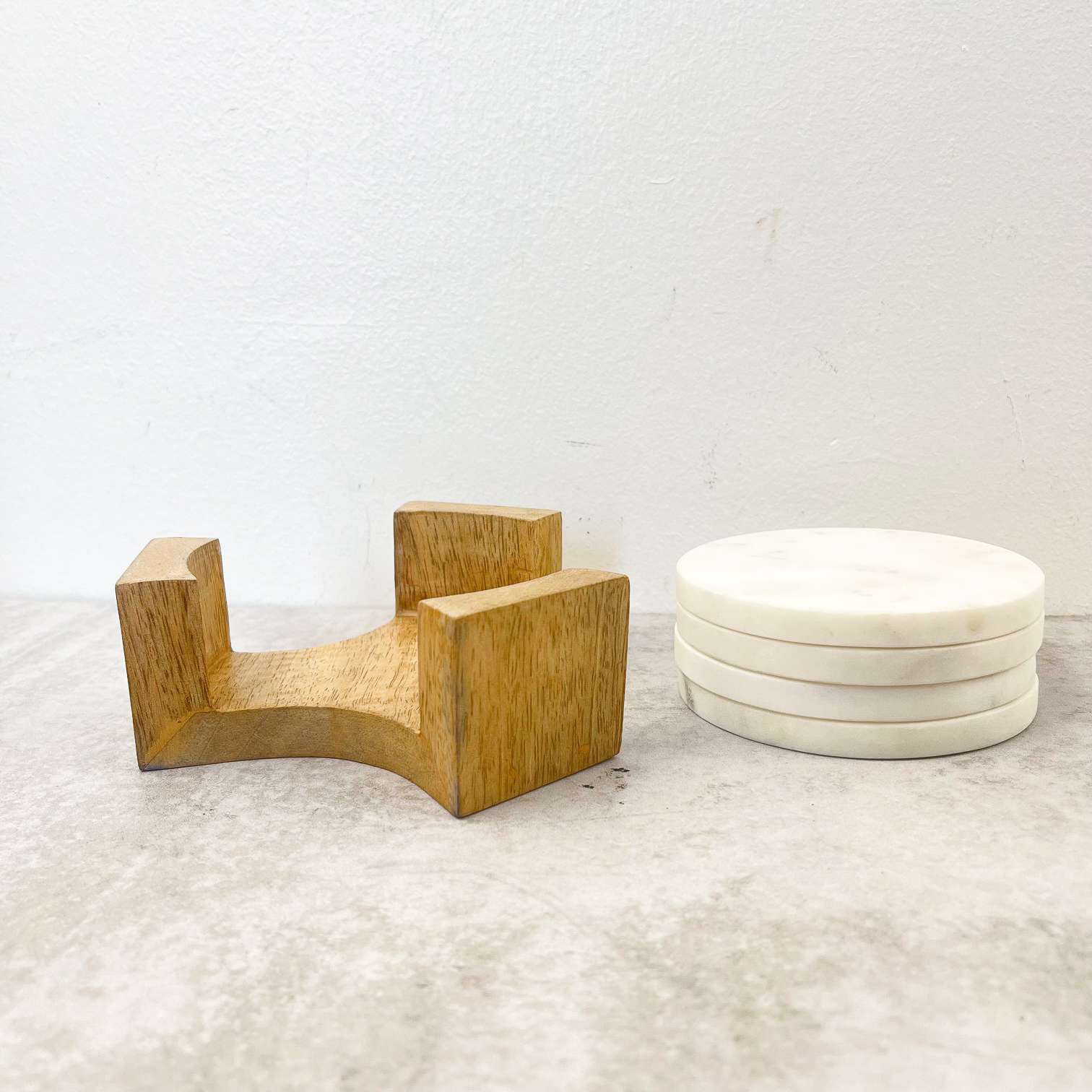 SET DE POSAVASOS MARMOL + BASE DE MADERA - Imagen 3