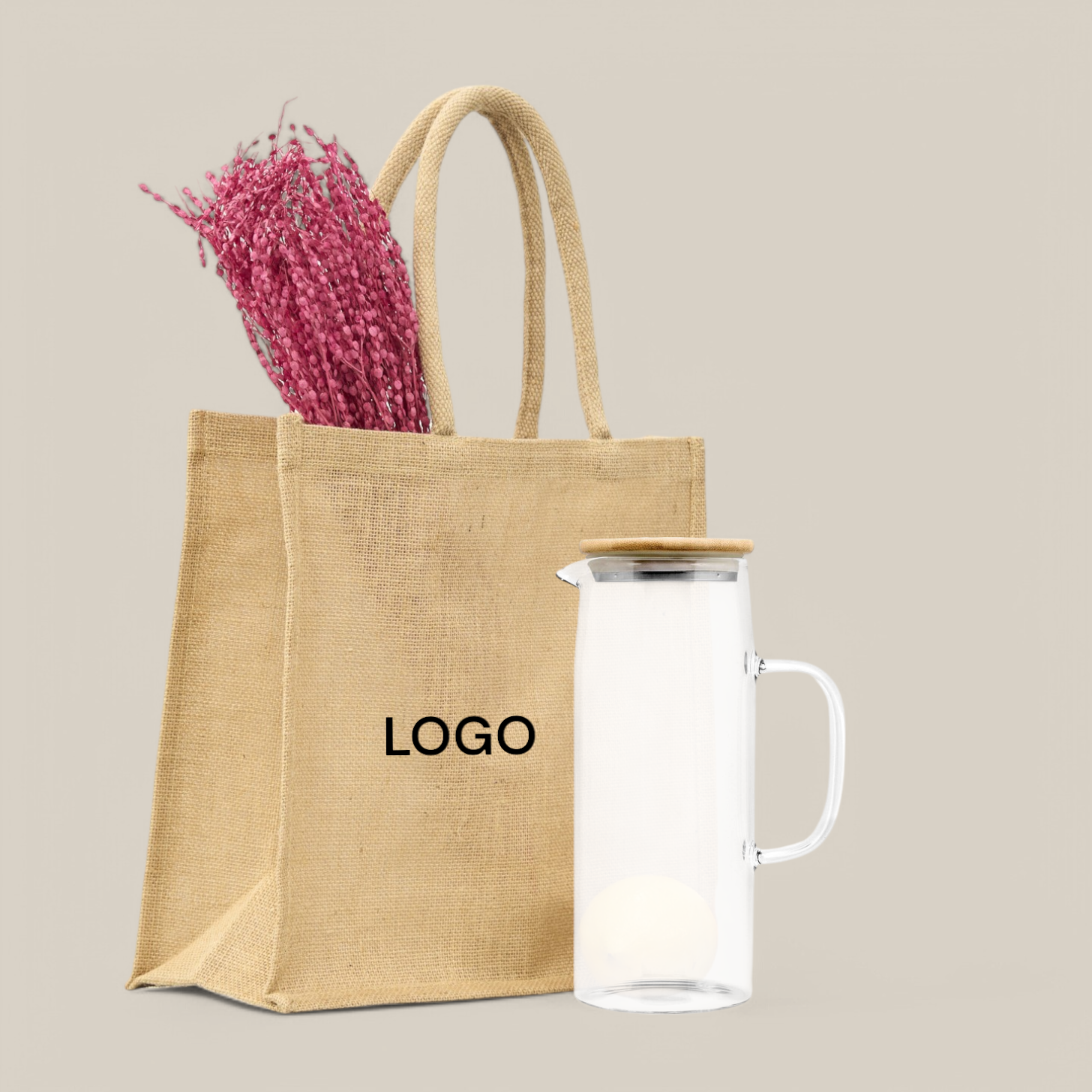 JARRA TAPA DFE BAMBU EN BOLSA YUTE