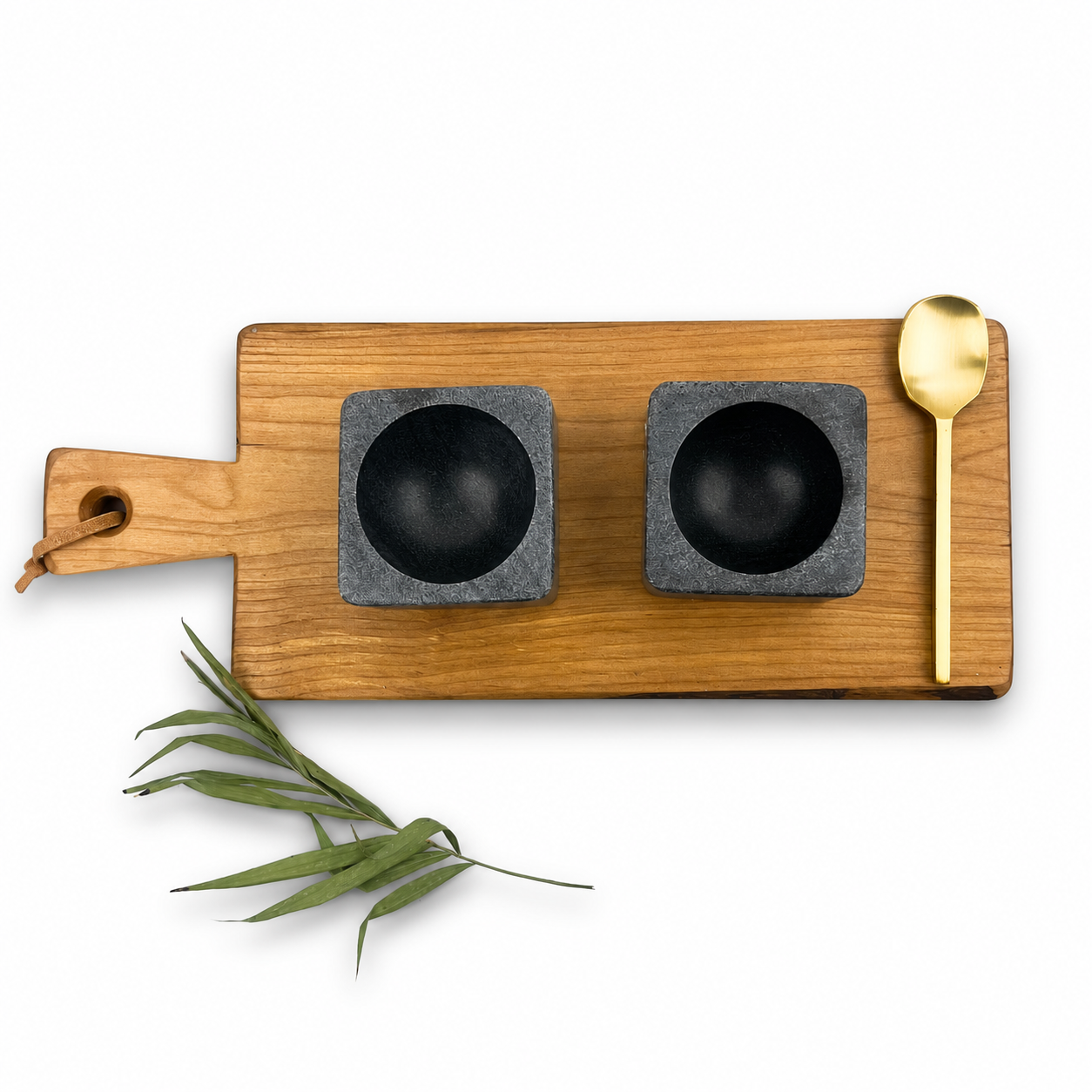 SET TABLA MADERA NATIVA + CUENCOS MARMOL