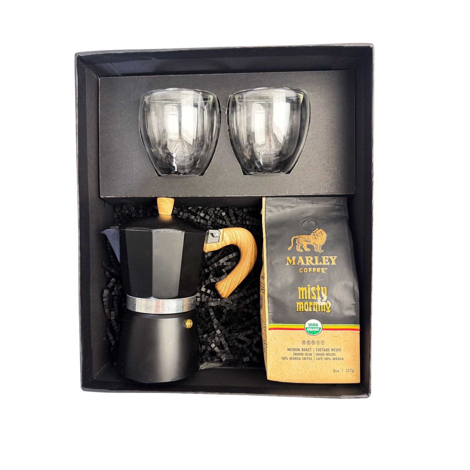 CAFETERA ITALIANA + CAFÉ Y VASOS DOBLE VIDRIO - Imagen 2