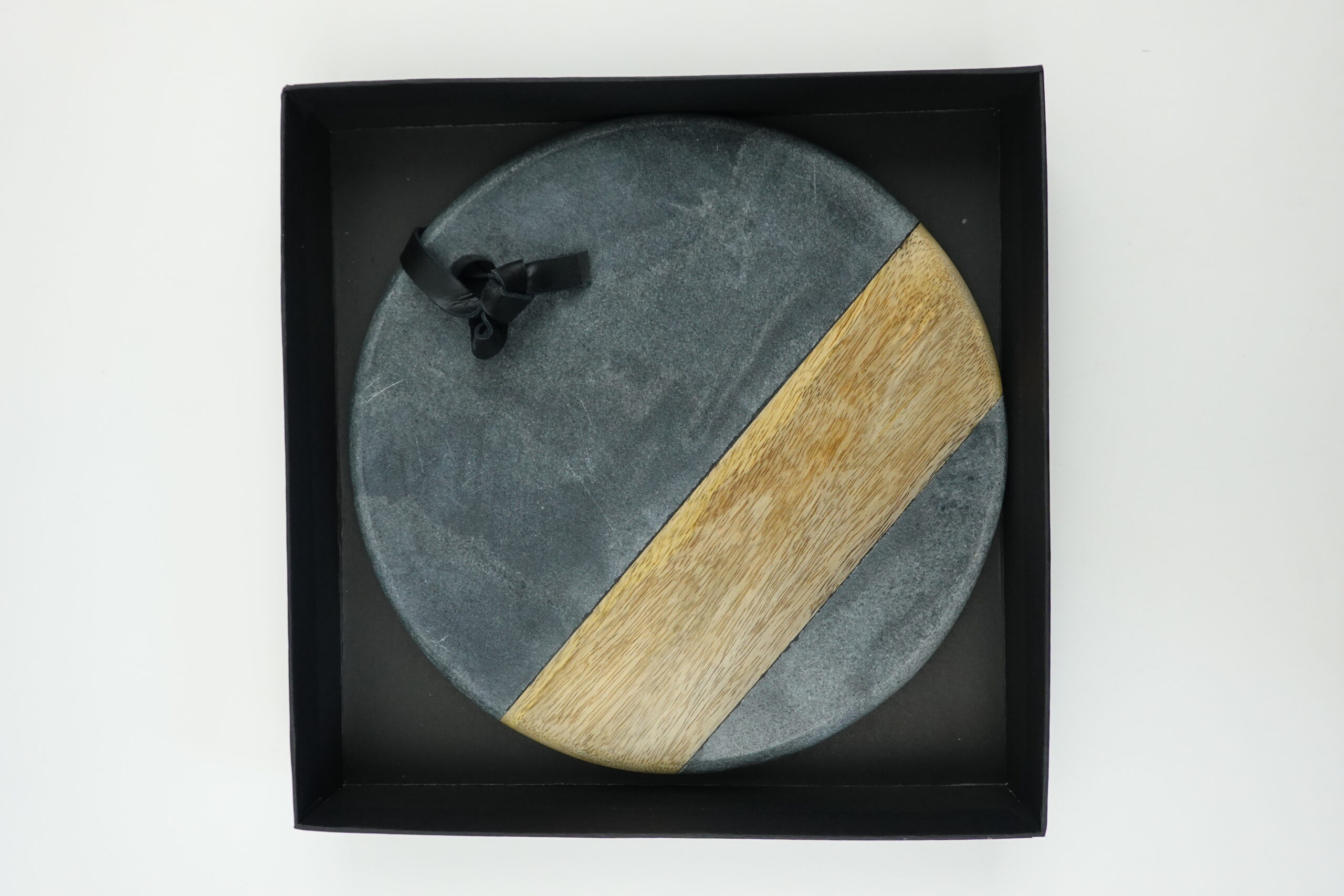 CAJA TABLA MARMOL CIRCULAR MADERA NEGRA - Imagen 4