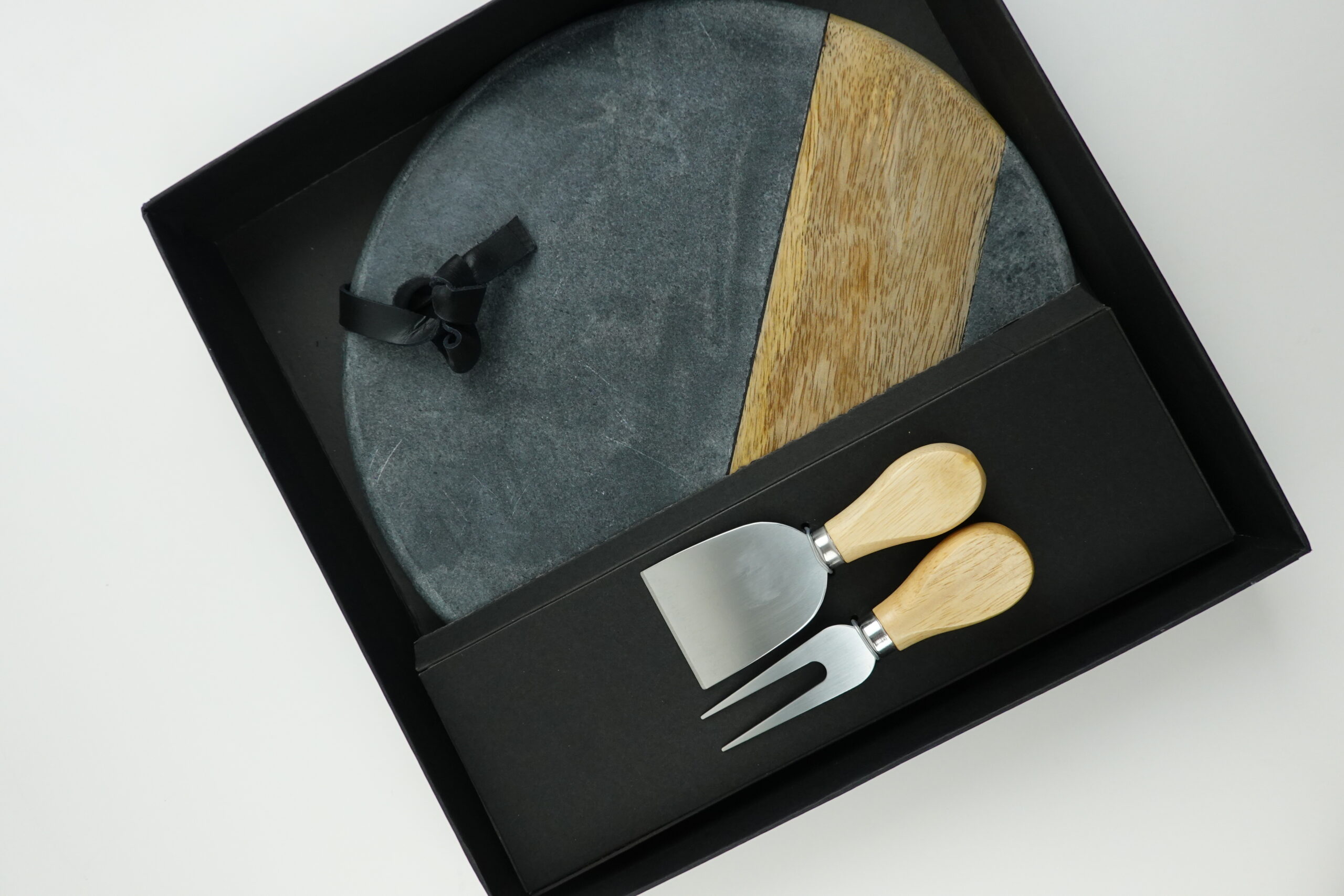 CAJA TABLA MARMOL CIRCULAR MADERA NEGRA - Imagen 7