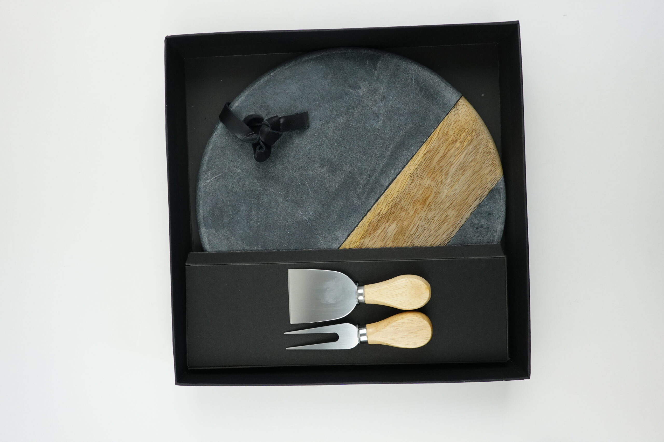 CAJA TABLA MARMOL CIRCULAR MADERA NEGRA