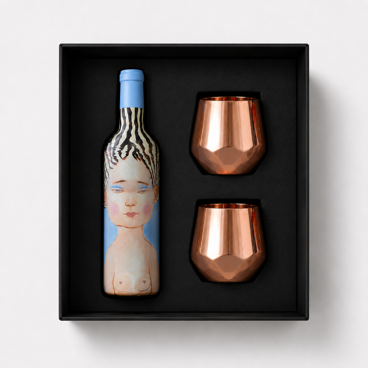 CAJA REGALO VINO VIK + 2 VASOS COBRE