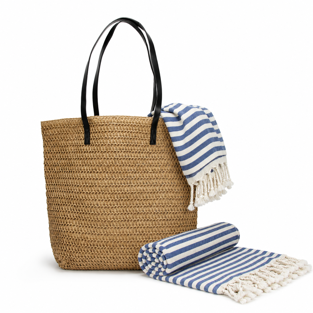 BOLSO PLAYA RAFIA + TOALLA TURCA
