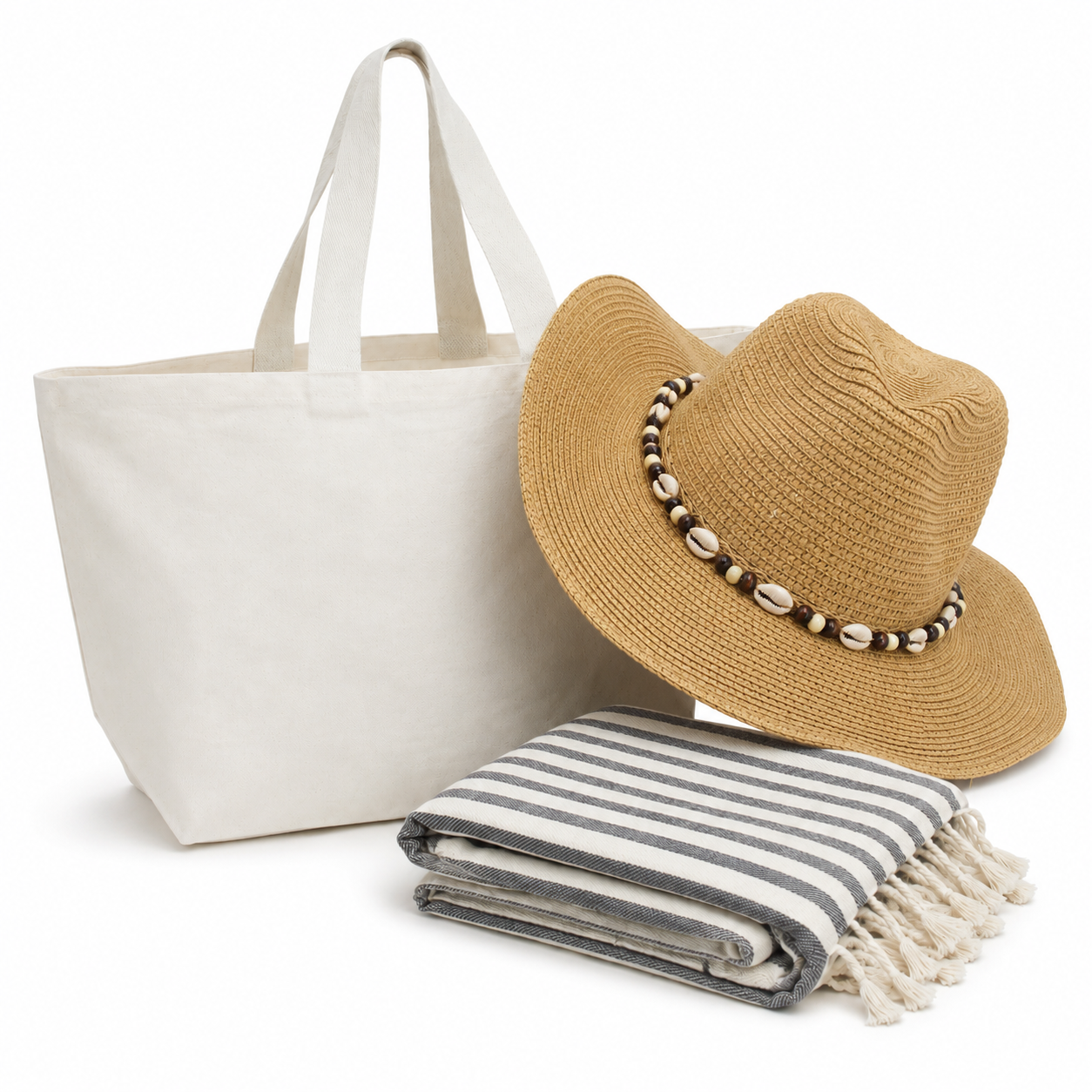 KIT PLAYA SOMBRERO CONCHITAS + TOALLA TURCA - Imagen 6
